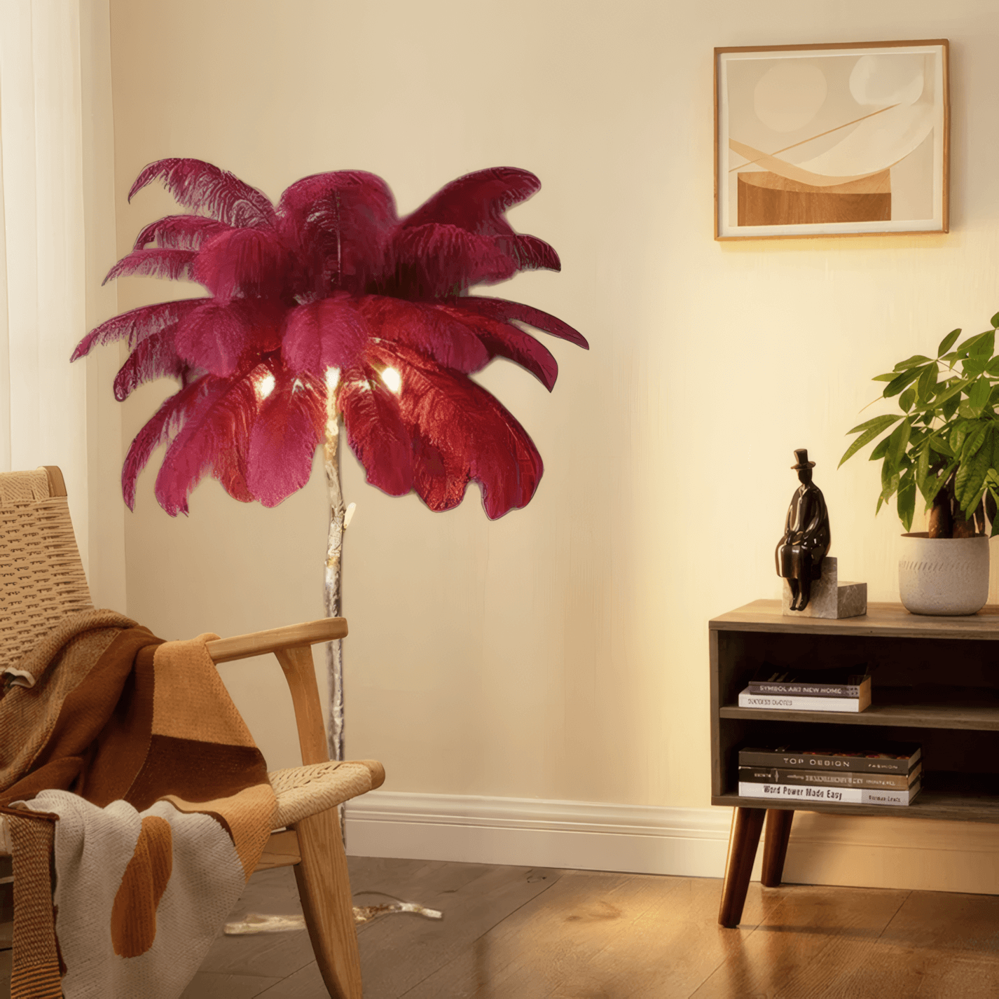 Art Deco Burgundy Feather Floor Lamp Living Room