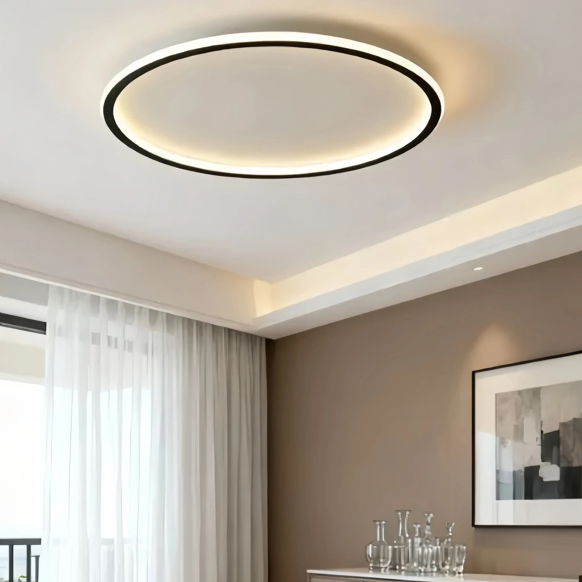 Embrace Modern Round Ceiling Light – Black&White Metal for Living Room