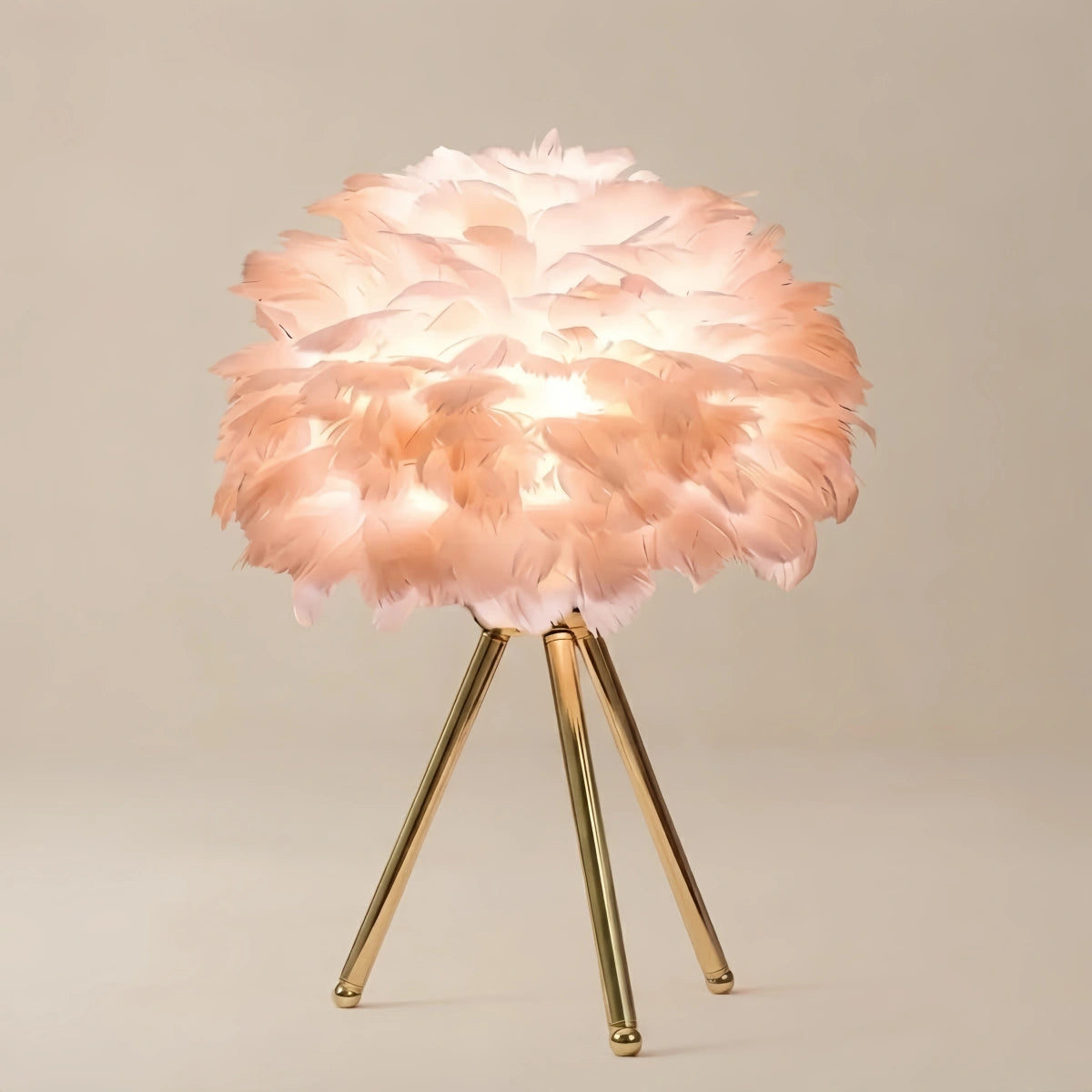 Lunara Art Deco Table Lamp – Feather& Metal Tripod Base 