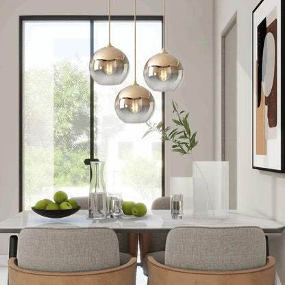 Excelis Modern Glass Globe Pendant Light – Gold/Silver LED Lamp for Dining Room