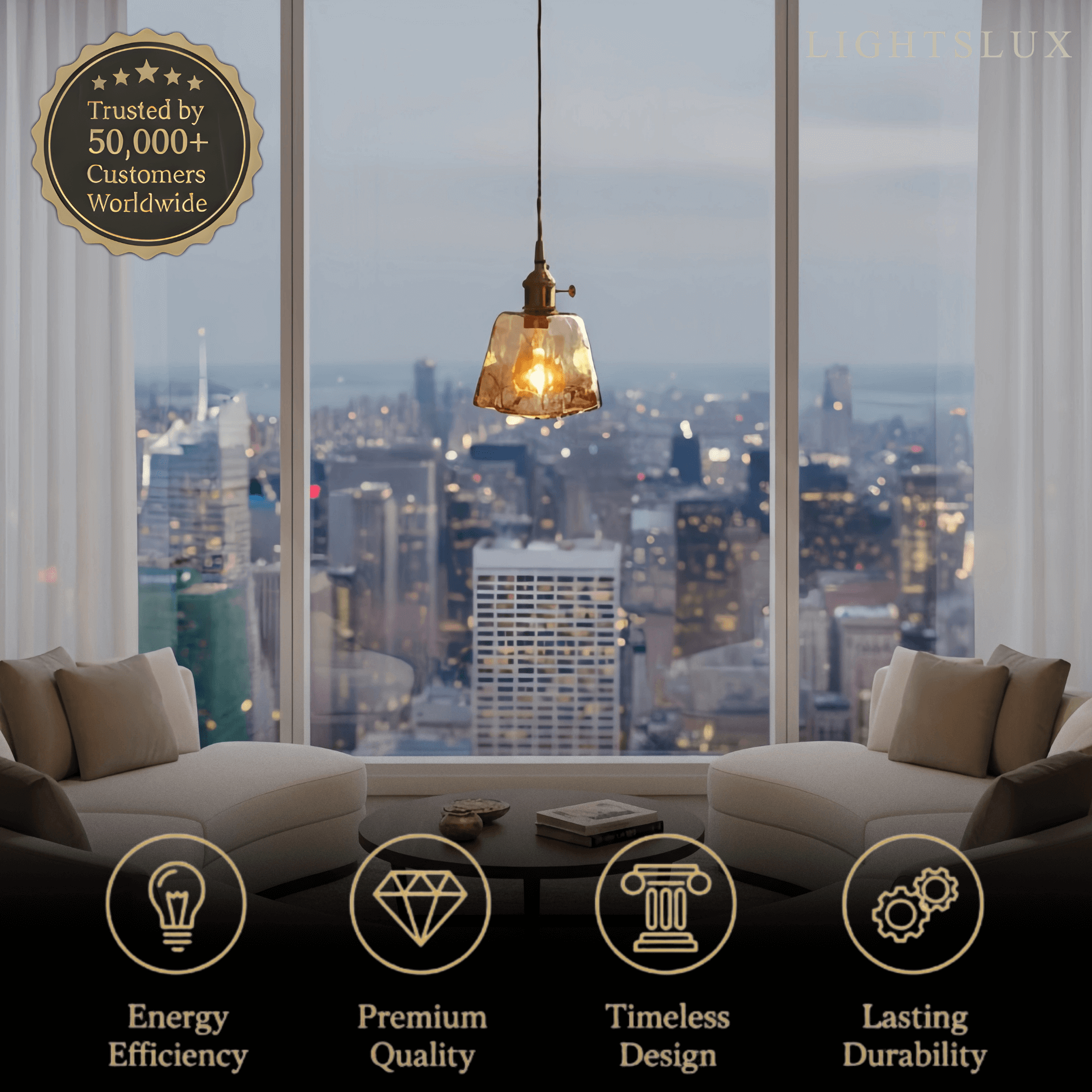 Vetro Retro Pendant Light – Amber Glass/Metal Fixture for Dining Room