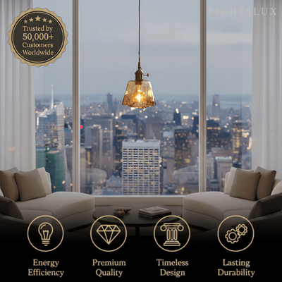 Vetro Retro Pendant Light – Amber Glass/Metal Fixture for Dining Room