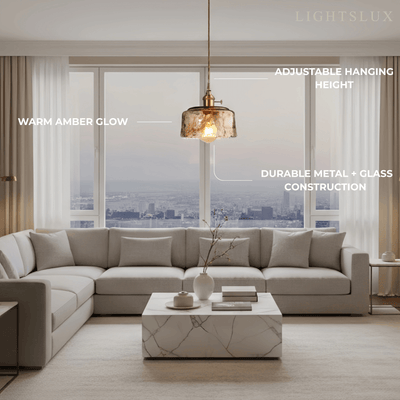 Vetro Retro Pendant Light – Amber Glass/Metal Fixture for Dining Room