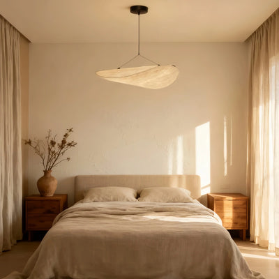 Crema Art Deco White Pendant Light – Curved Metal Design for Dining Room