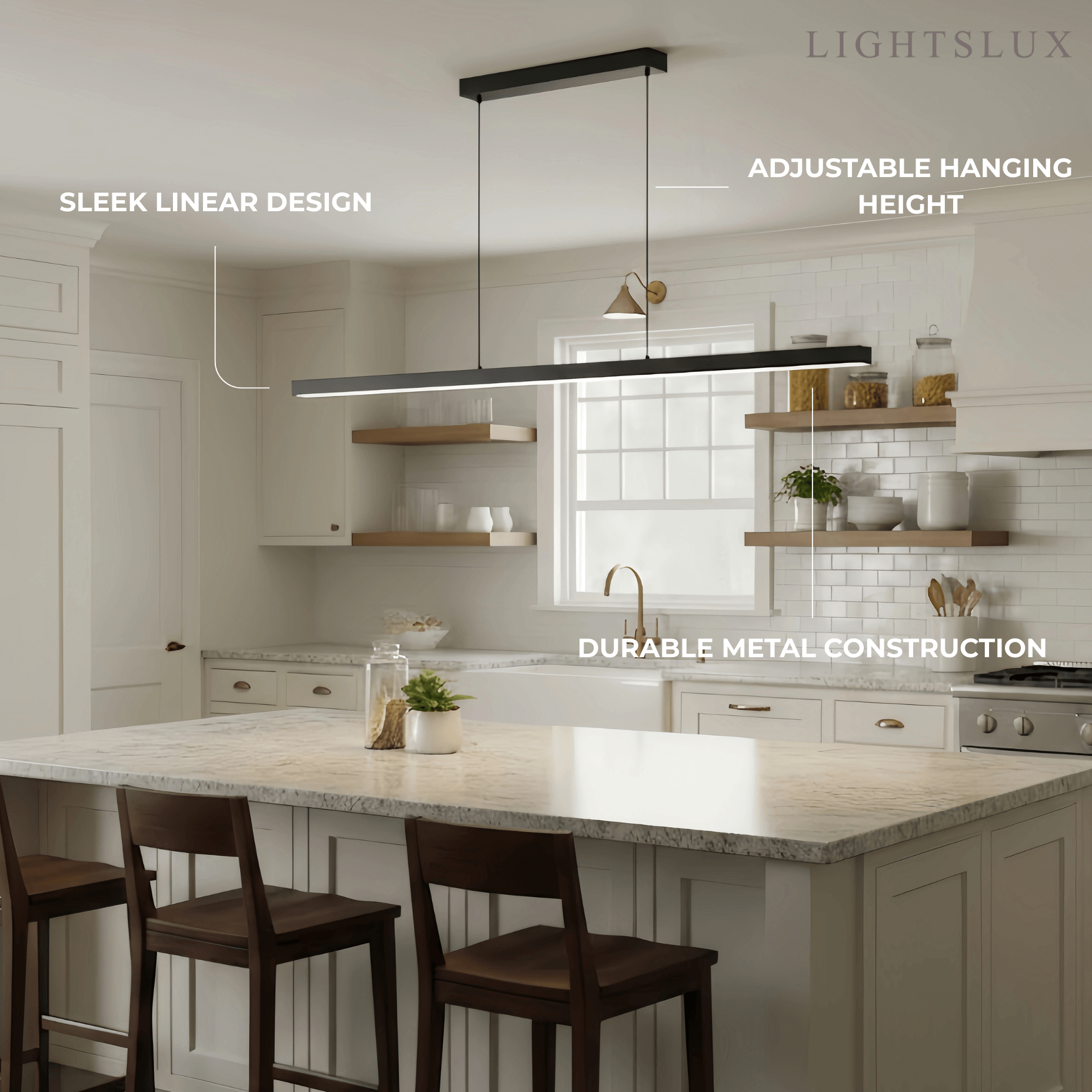 Arcato Minimalist Dimmable Linear Pendant Light – Black or White Acrylic for Dining Room