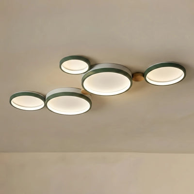Arcato Modern Round Ceiling Light – Metal/Wood in Green/Grey/White for Living Room