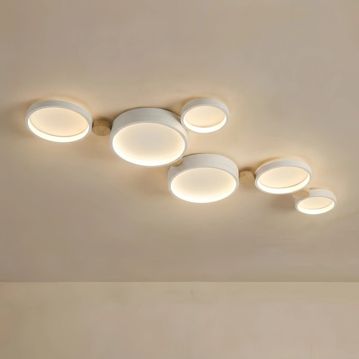 Arcato Modern Round Ceiling Light – Metal/Wood in Green/Grey/White for Living Room