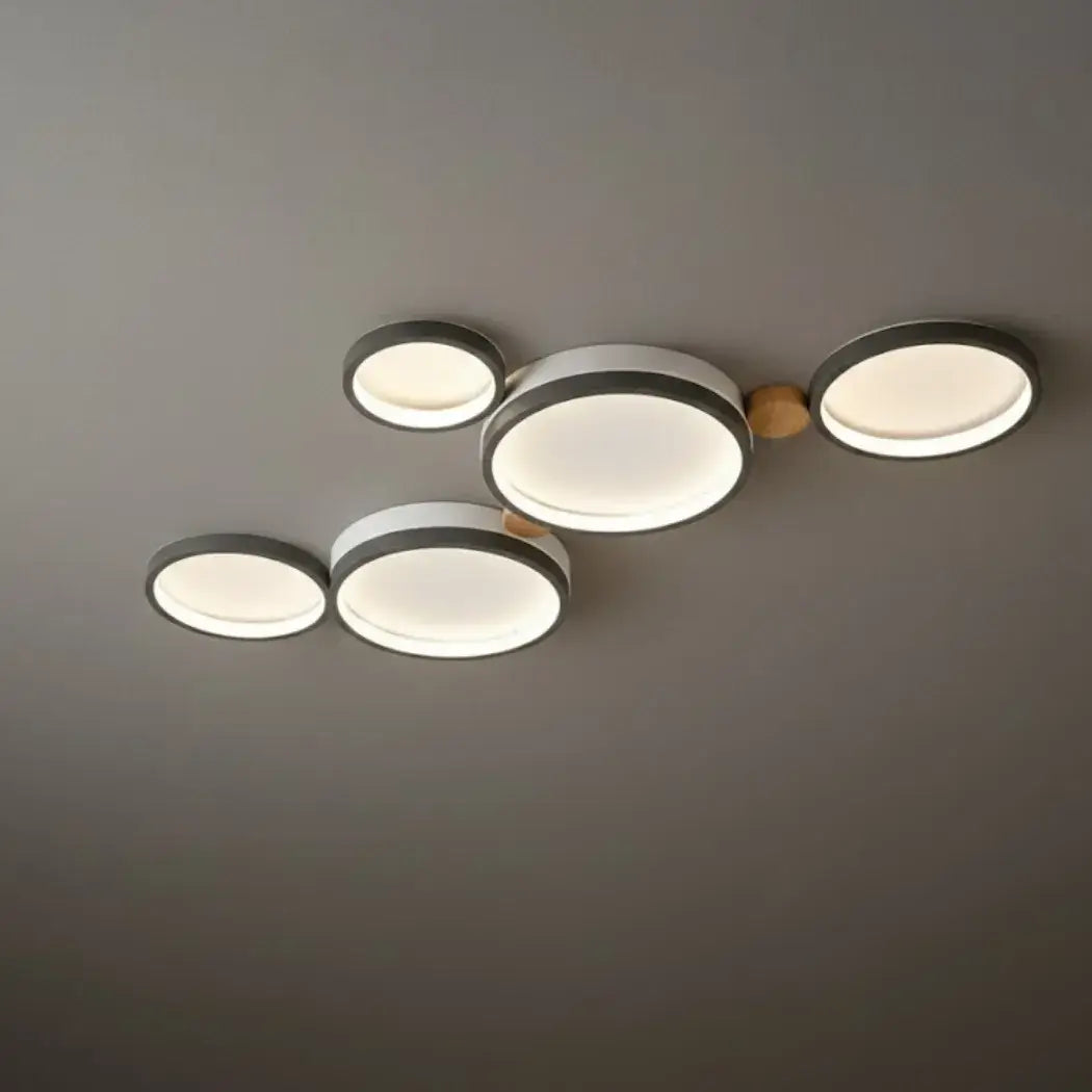 LZ267 Arcato Modern Round Ceiling Light – Metal/Wood in Green/Grey/White for Living Room