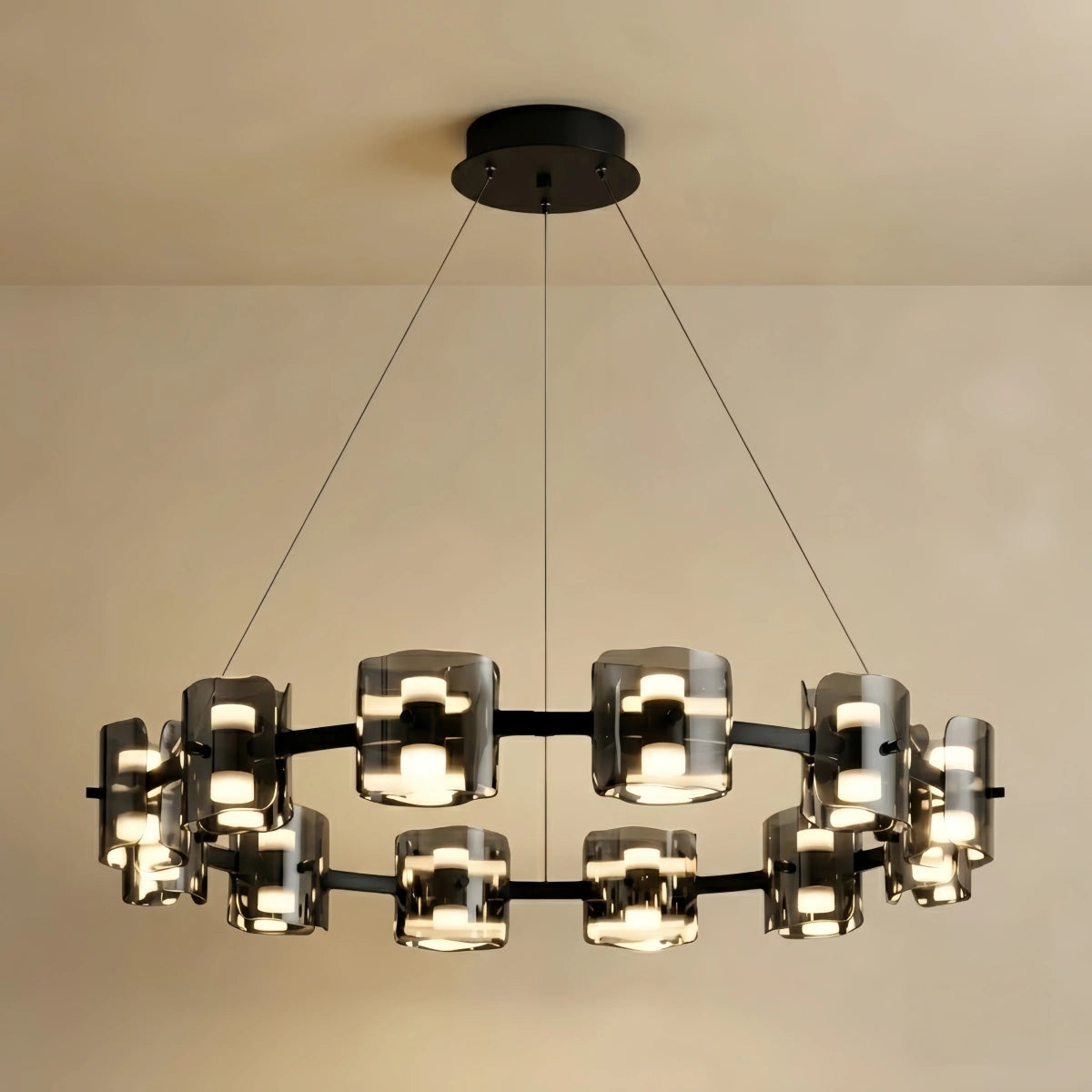 Excelis Royal Pendant Light - Gold/Black Metal & Glass Ring for Dining Room