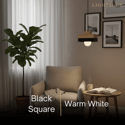 Modern Square/Round Pendant Light – Black/White Metal/Wood for Dining Room