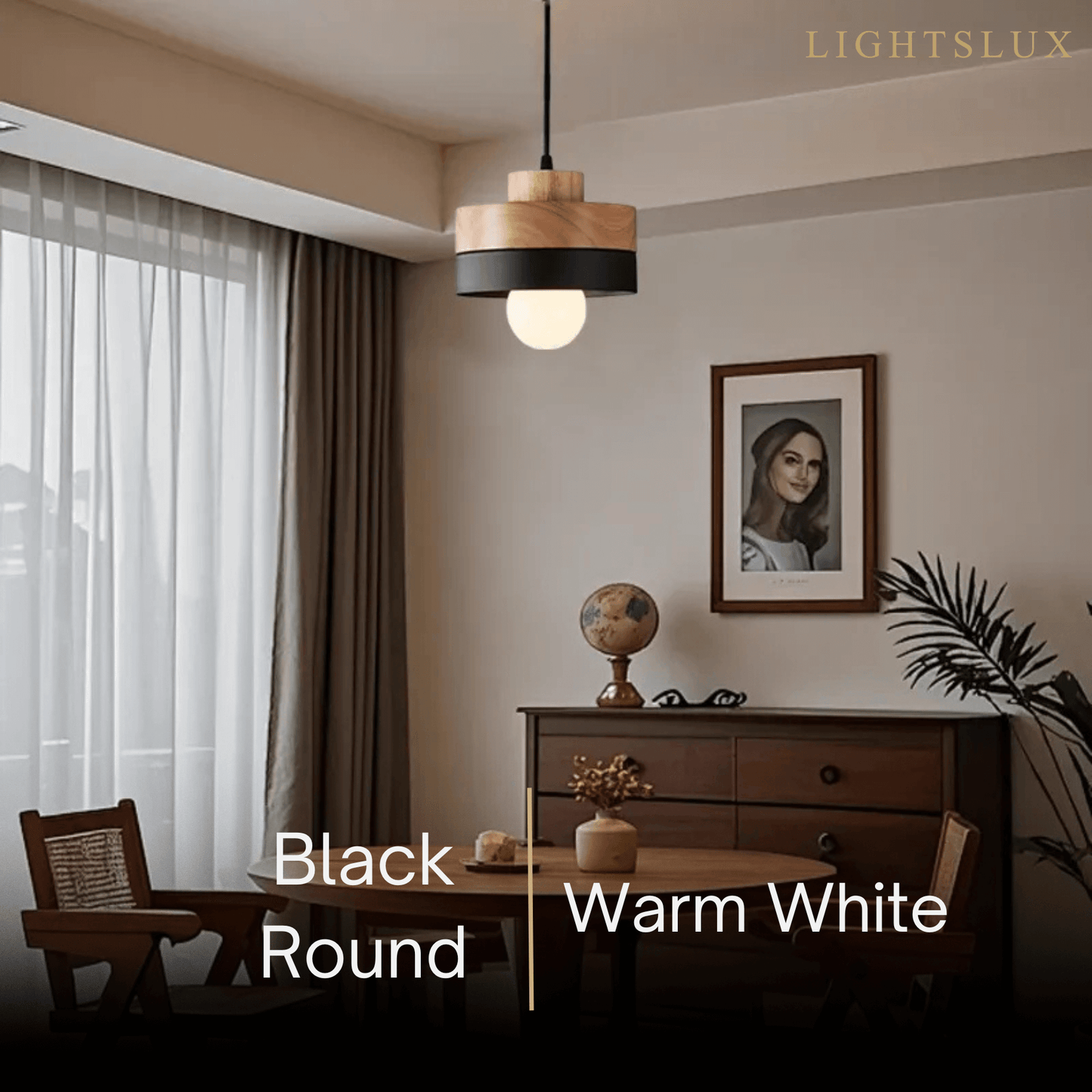 Modern Square/Round Pendant Light – Black/White Metal/Wood for Dining Room