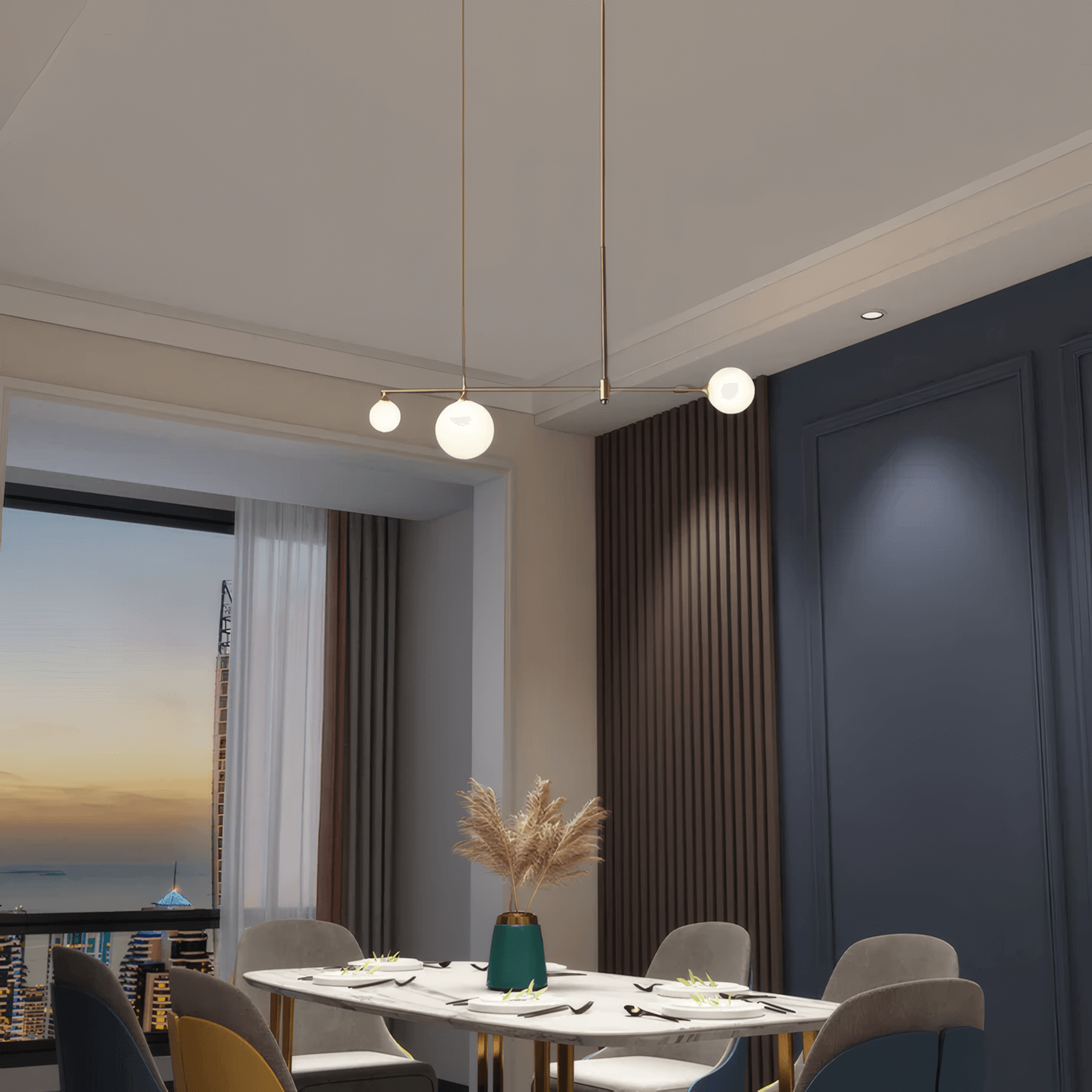 Modern Glass Bubble Chandelier - Gold Metal Frame for Dining/Living Room
