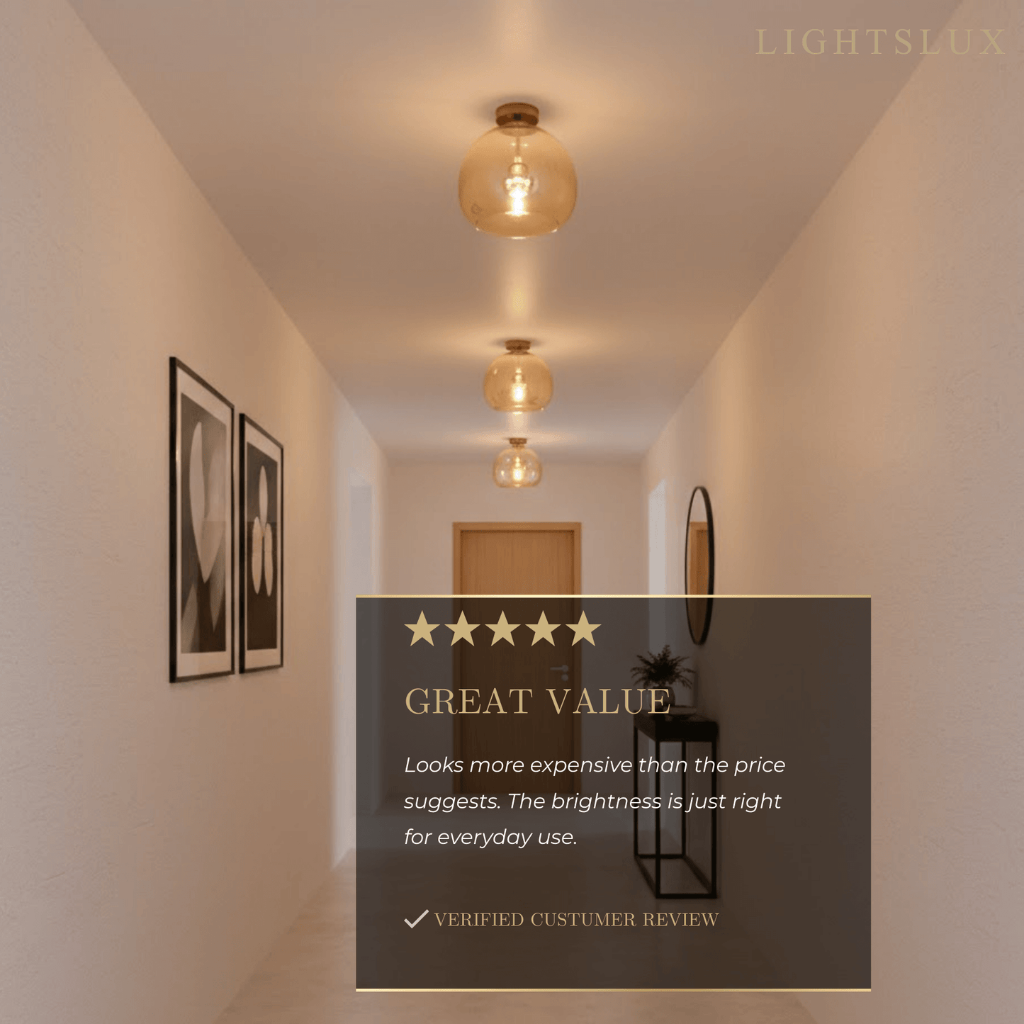 Vetro Modern Globe LED Ceiling Light/Pendant Light – Black/Gold for Hallway
