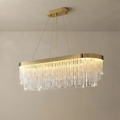 Excelis Royal Crystal Pendant Light - Gold Metal with Tassel 