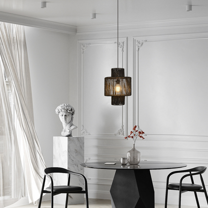 Bamburo Farmhouse Drum Pendant Light — Black