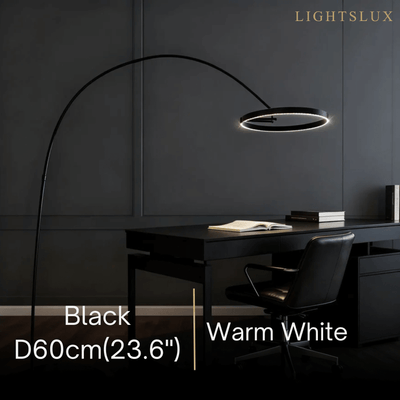 Velora Modern Round Floor Lamp – Minimalist Black Metal Design for Living Room