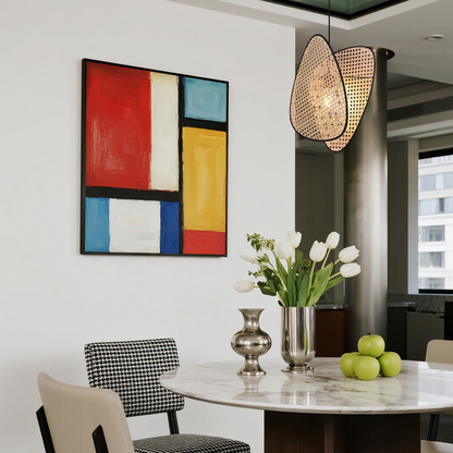 Geometric Pendant Light — Rattan & Willow Weave for Dining Room