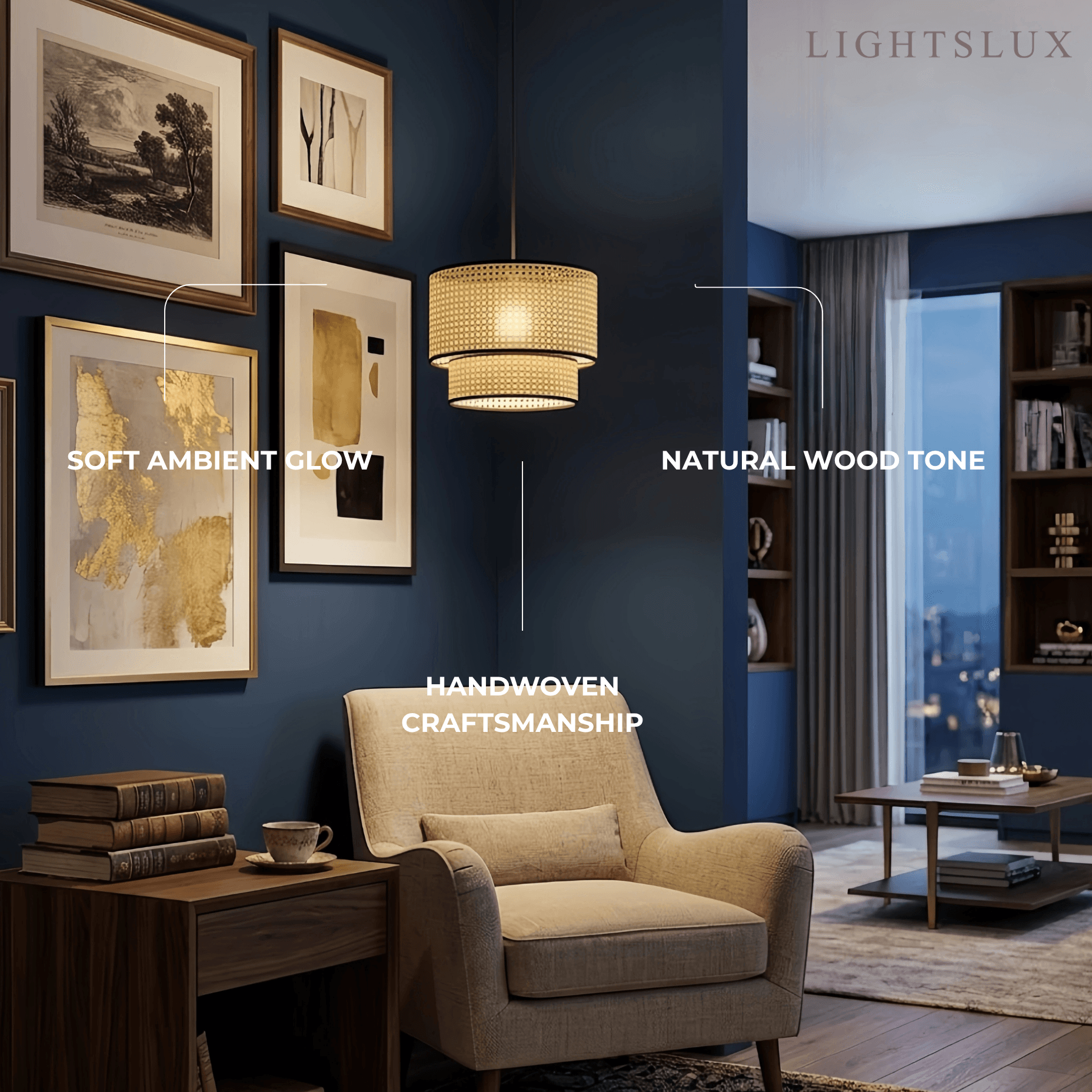Rattan Pendant Light - Double-Layer Wood Lantern 