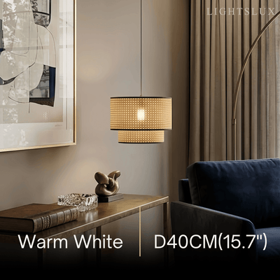 Rattan Pendant Light - Double-Layer Wood Lantern 
