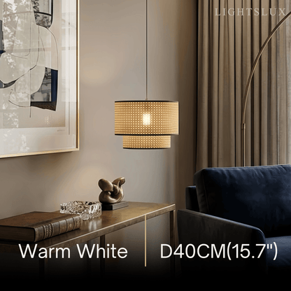 Rattan Pendant Light - Double-Layer Wood Lantern 