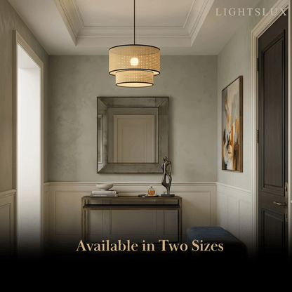 Rattan Pendant Light - Double-Layer Wood Lantern 