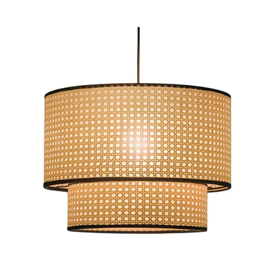 Rattan Pendant Light - Double-Layer Wood Lantern 