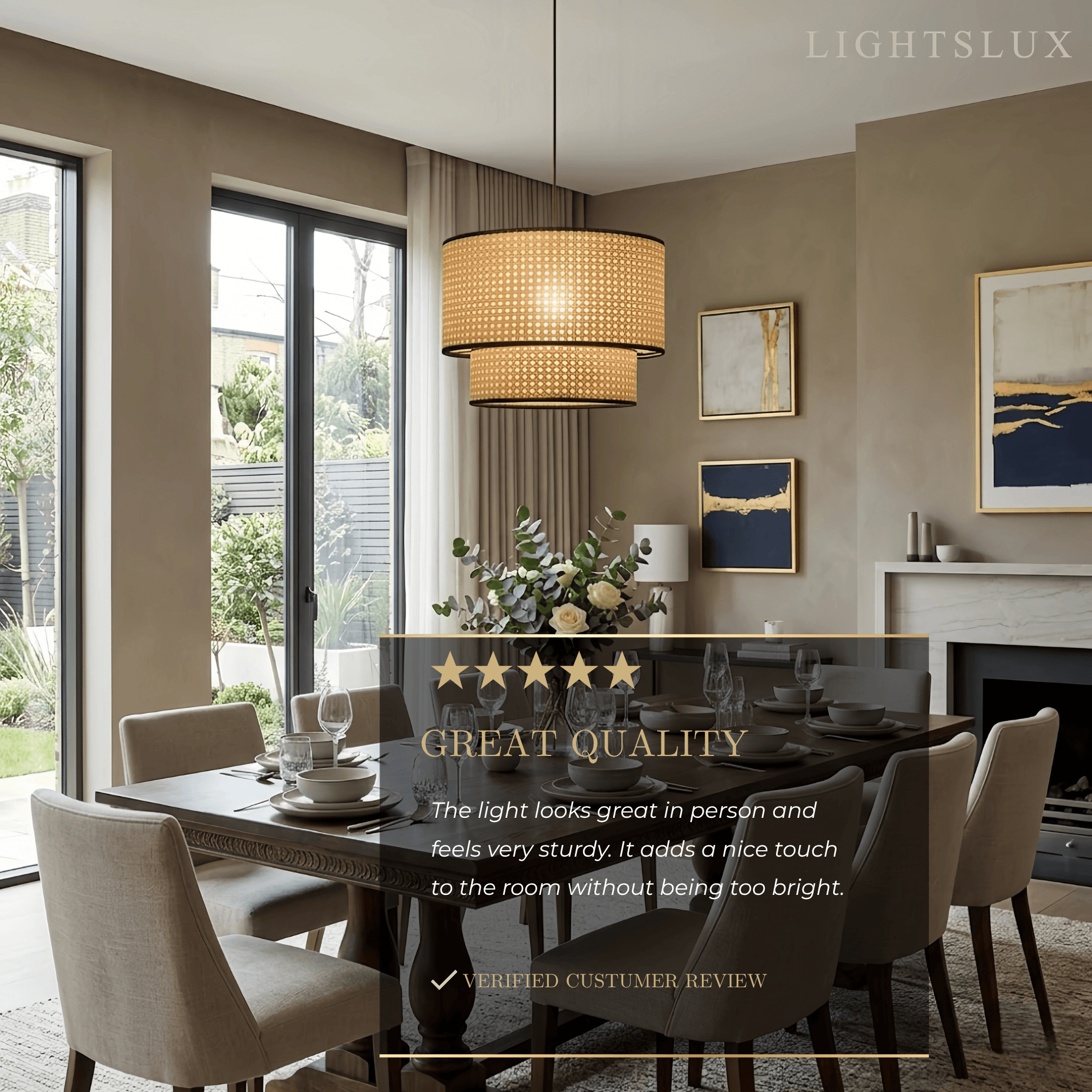 Rattan Pendant Light - Double-Layer Wood Lantern 
