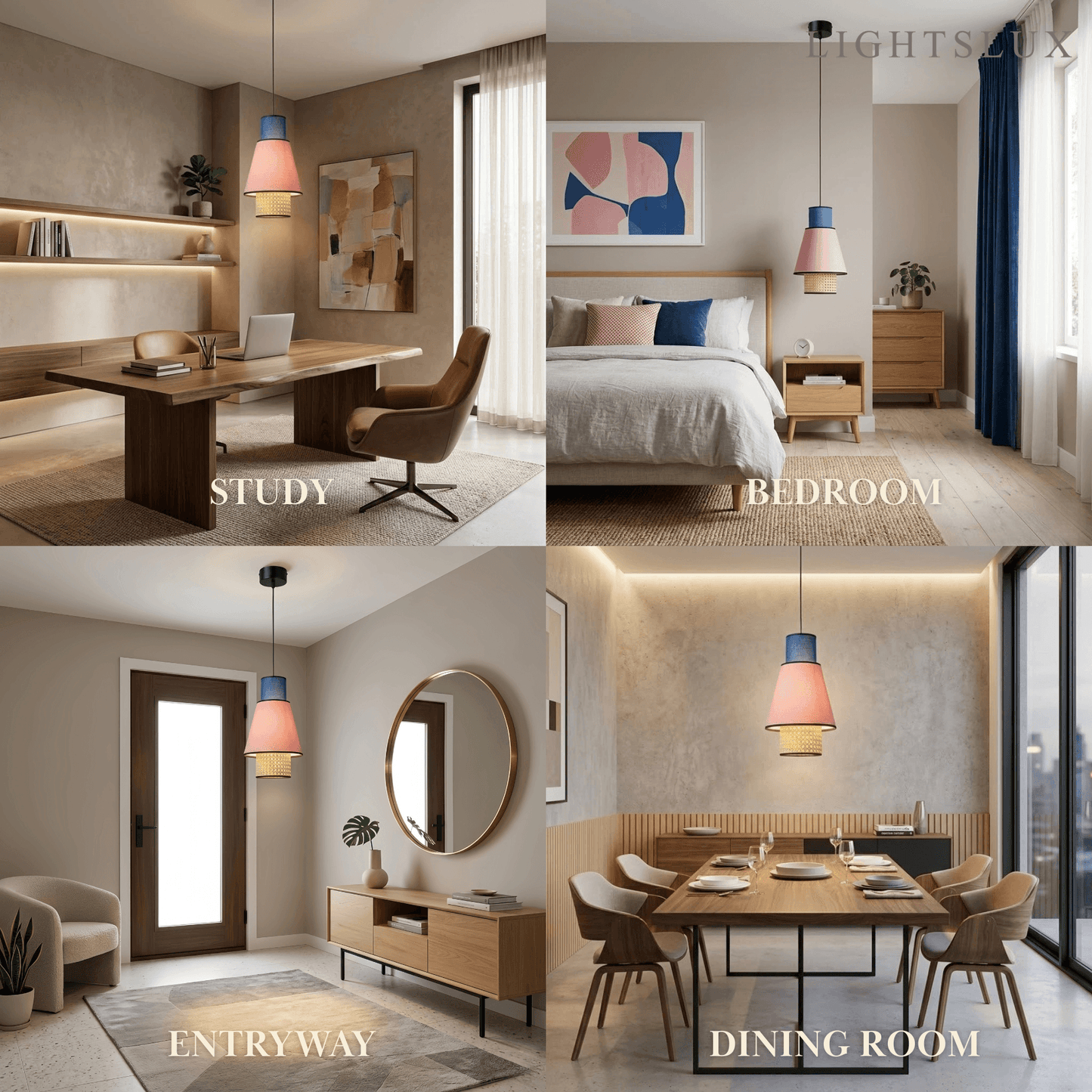 Bamburo Farmhouse Cylindrical Pendant Light - Fabric