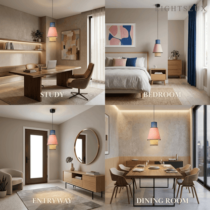 Bamburo Farmhouse Cylindrical Pendant Light - Fabric