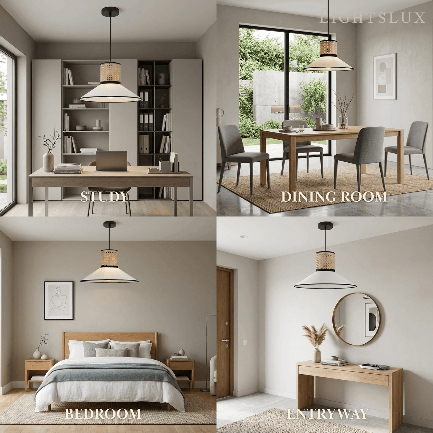 Bamburo Farmhouse Hooded Pendant Light — Fabric