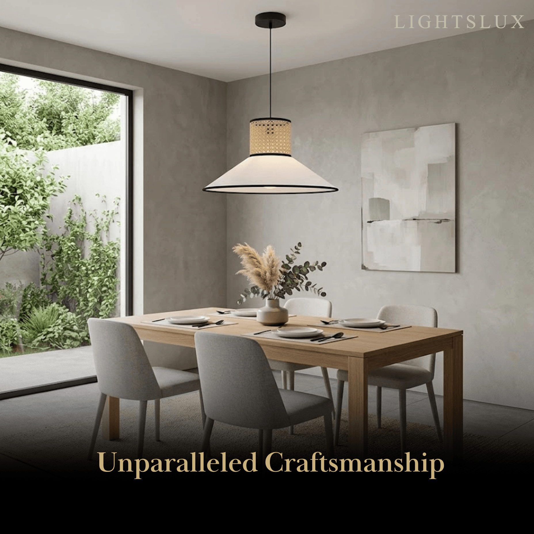Bamburo Farmhouse Hooded Pendant Light — Fabric