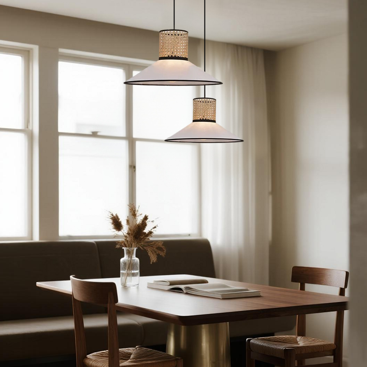 Bamburo Farmhouse Hooded Pendant Light — Fabric