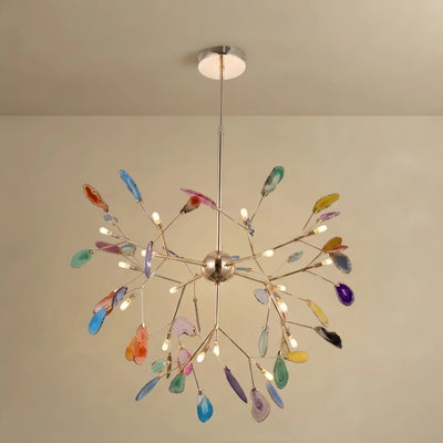 Excelis Art Deco Natural Agate Chandelier - Leaf Design in Blue/Green/Colorful
