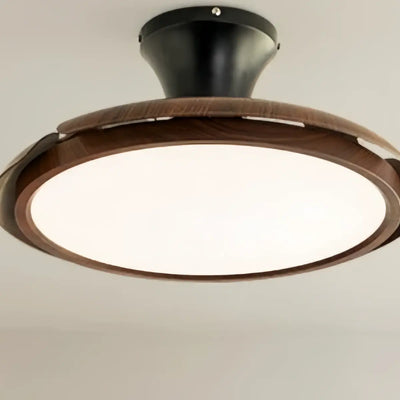 Modern Ceiling Fan Light -- Walnut Wood & Black PVC with LED for Bedroom