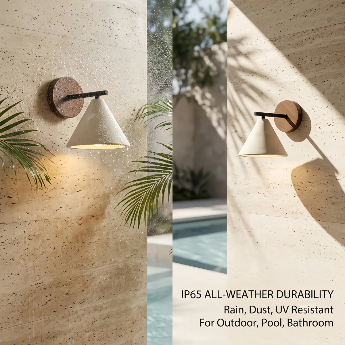 Strata Natural Wall Lamp--Travertine & Wood for Outdoor Hallway