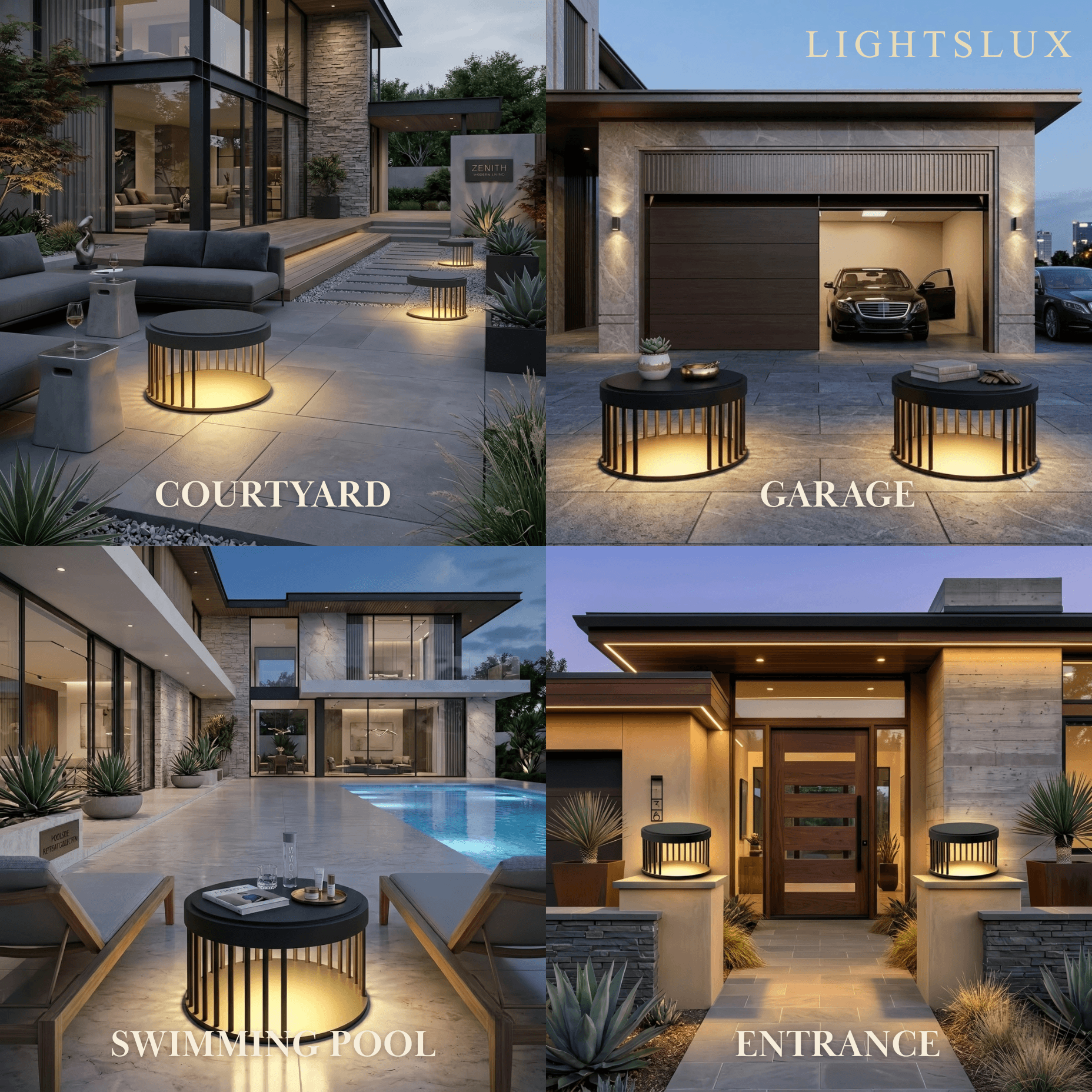 Solara Minimalist Stainless Steel Outdoor Floor Lamp -- Black for Outdoor