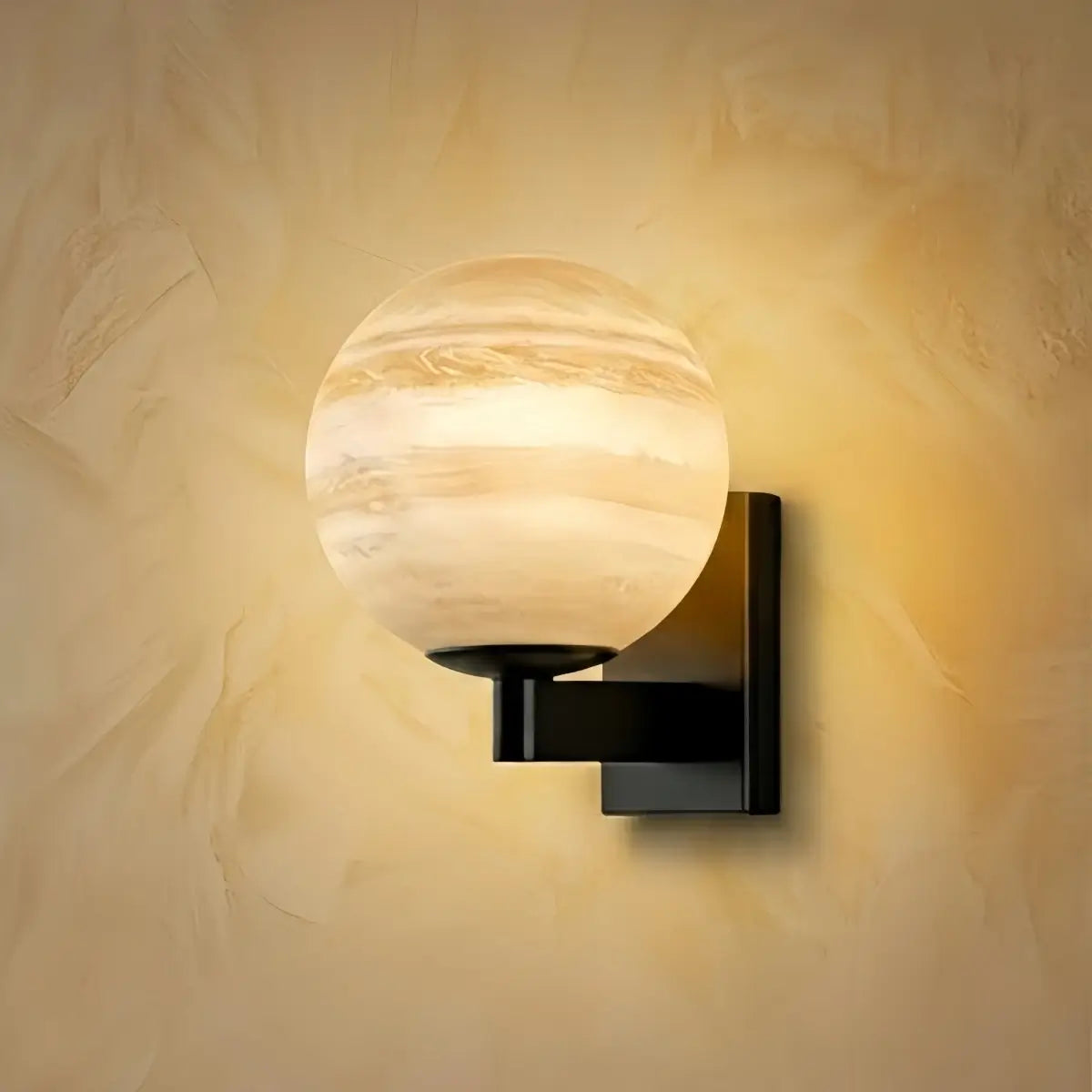 Lunara Art Deco Planet Wall Light -- Stainless Steel & Glass, Black/Beige for Terrace