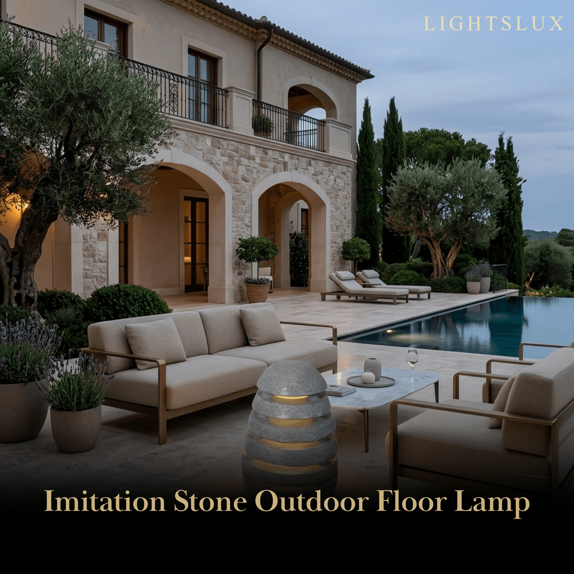 Solara Floor Lamp--Resin Stone-gray for Outdoor Lawn
