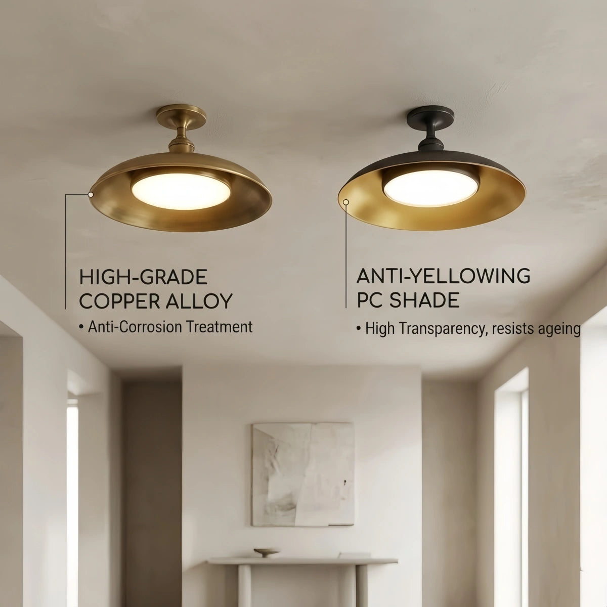 Arcato Retro Outdoor Ceiling Light--Copper Alloy & PC for Bathroom