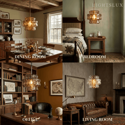 Art Deco Pendant Light -- Curved Textured Glass & Electroplated Brass