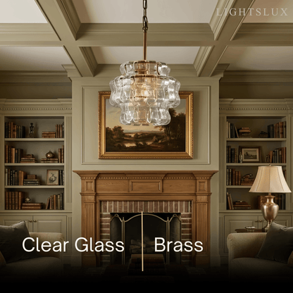 Art Deco Pendant Light -- Curved Textured Glass & Electroplated Brass