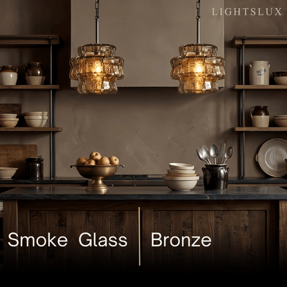 Art Deco Pendant Light -- Curved Textured Glass & Electroplated Brass