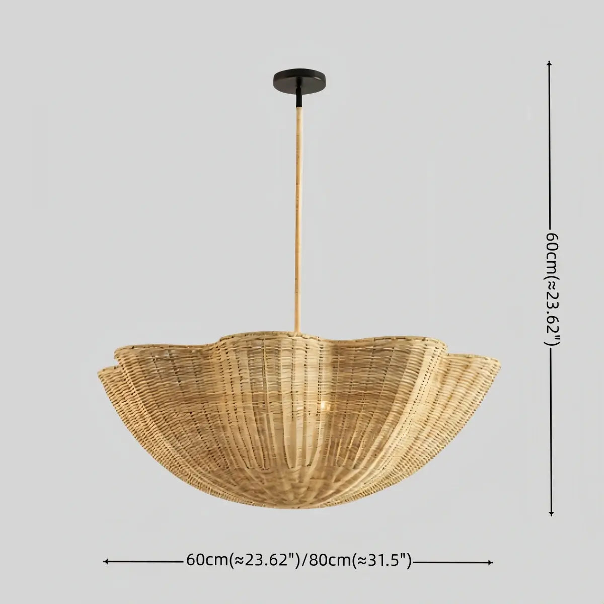 Modern Pendant Light - Scalloped Woven Rattan & Iron for Dining Room