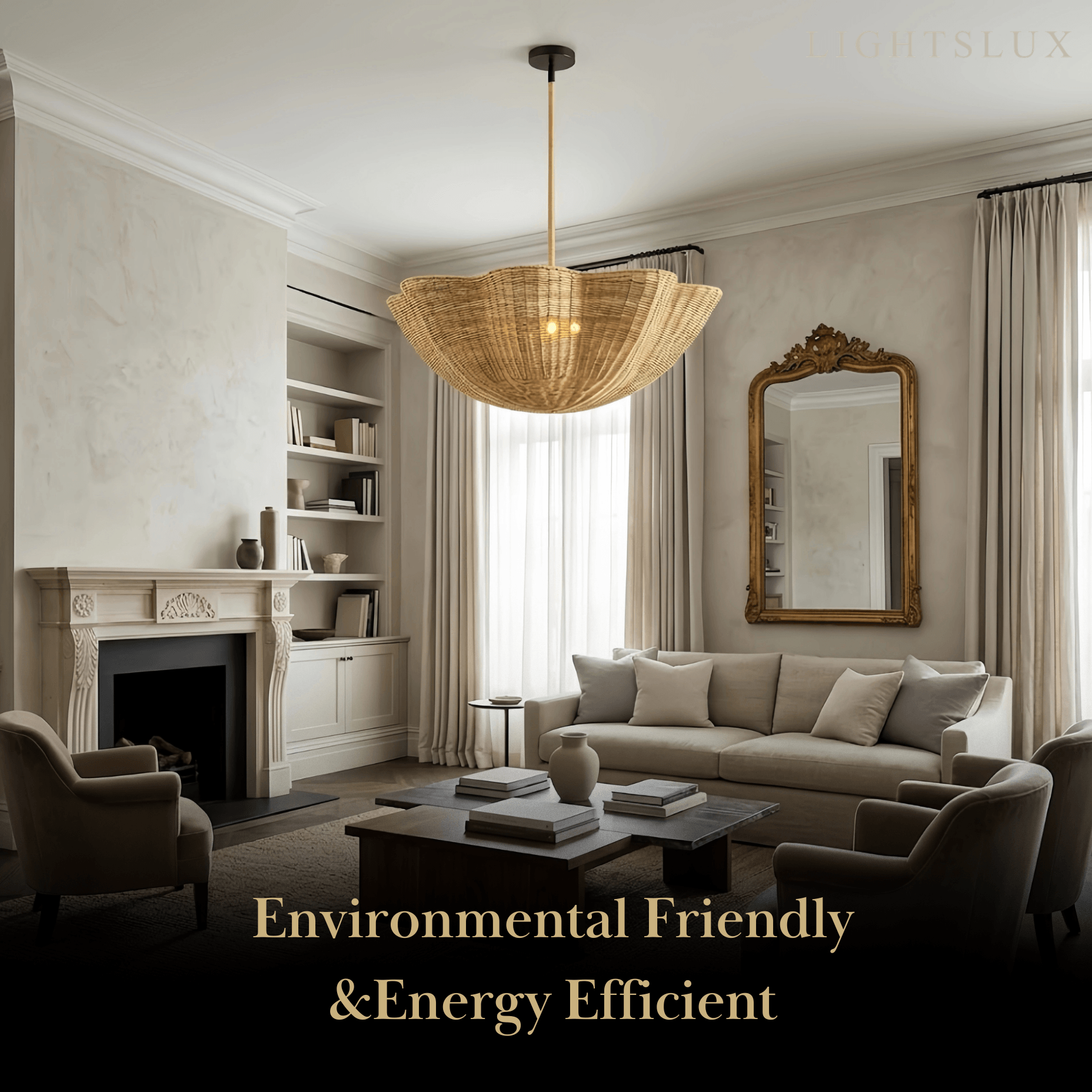 Modern Pendant Light - Scalloped Woven Rattan & Iron for Dining Room