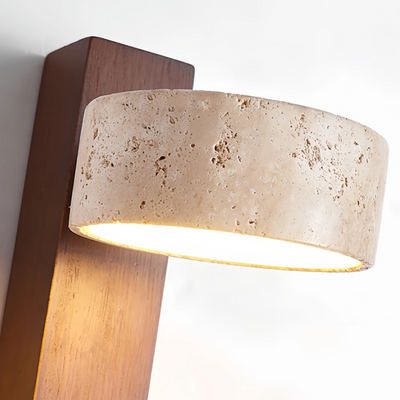 Strata Minimalist Wall Lamp -- Yellow Travertine & Wood for Bedroom
