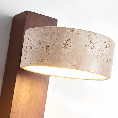 Strata Minimalist Wall Lamp -- Yellow Travertine & Wood for Bedroom