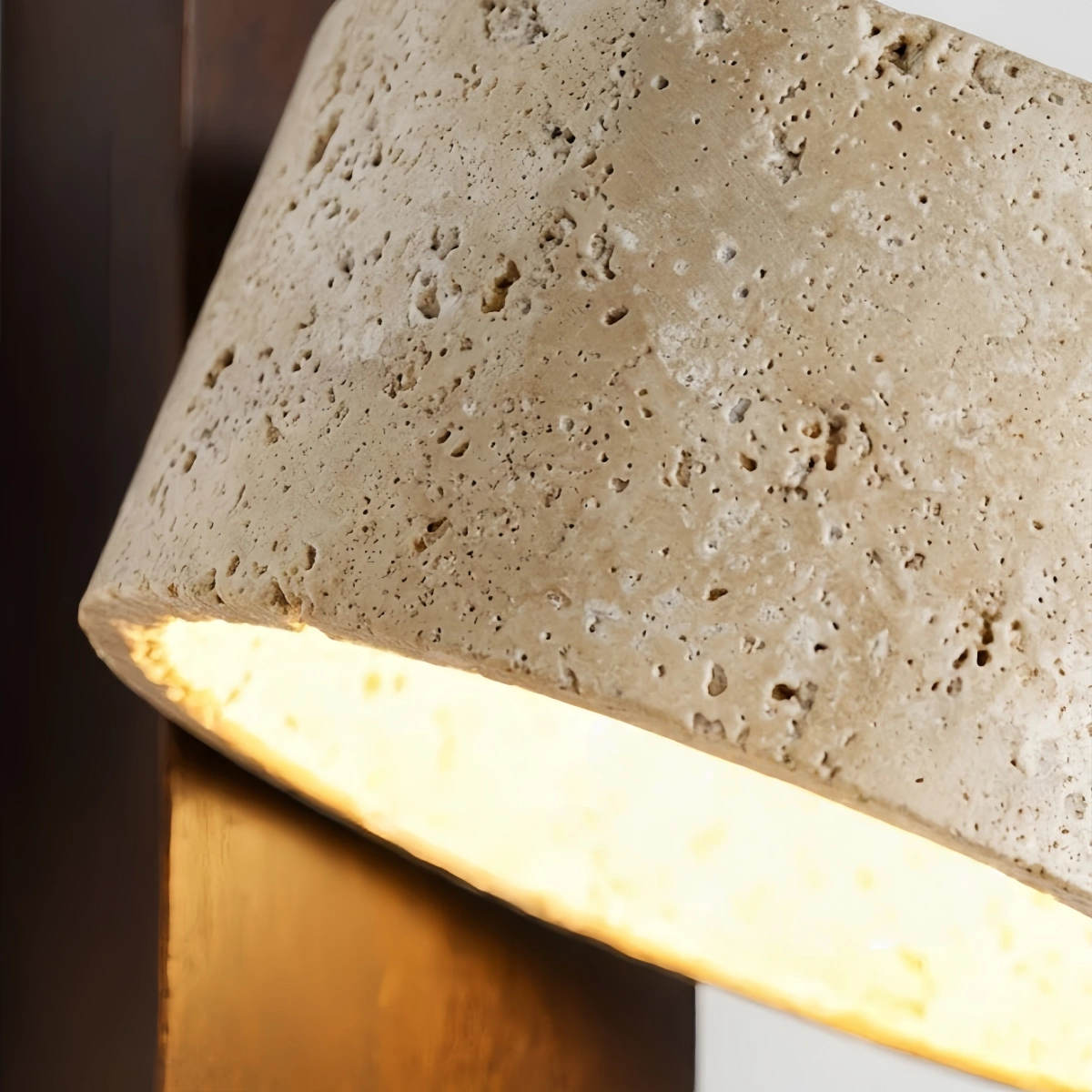 Strata Minimalist Wall Lamp -- Yellow Travertine & Wood for Bedroom