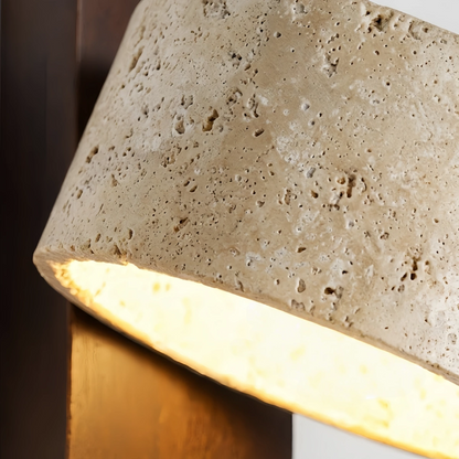 Strata Minimalist Wall Lamp -- Yellow Travertine & Wood for Bedroom
