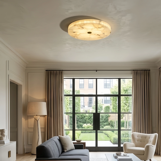 Alba Modern Round Ceiling Light – Alabaster LED for Dining Room
