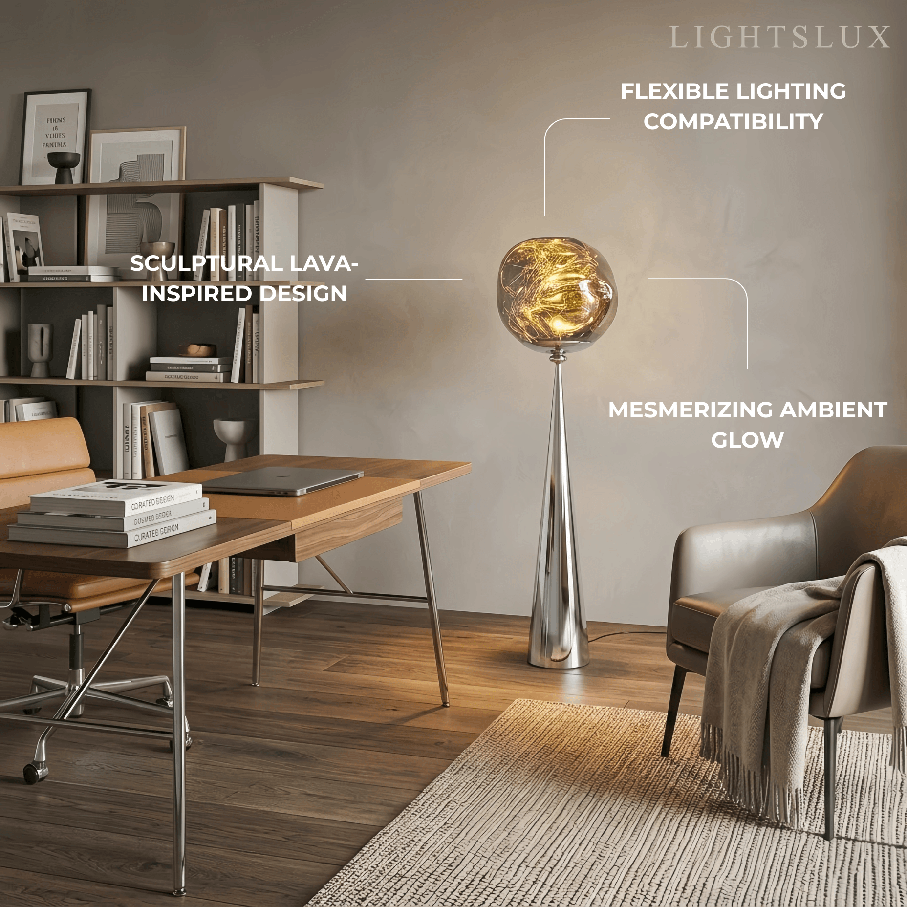 Contemporary Floor Lamp – Distorted Spherical Metal & Acrylic